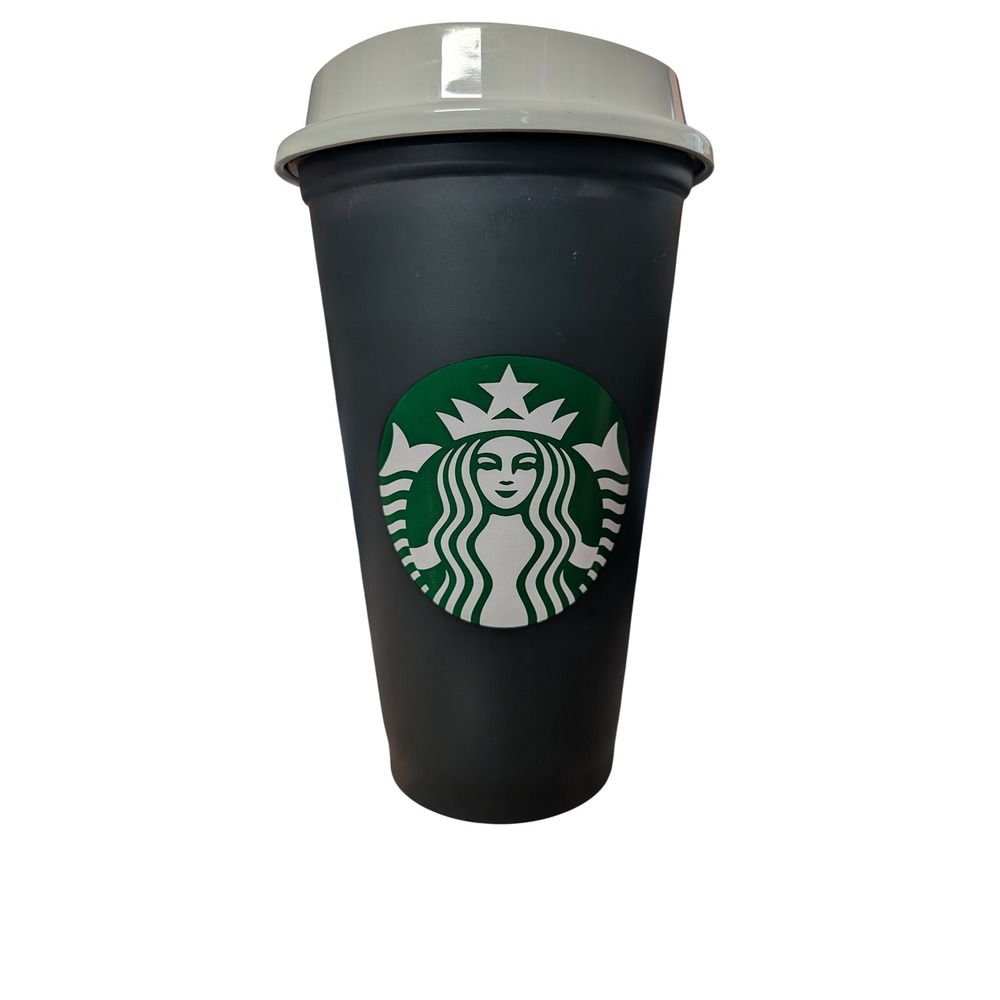 2 Starbucks Reusable Hot Cup Color Changing 16oz Charcoal Excellent Matte Logo